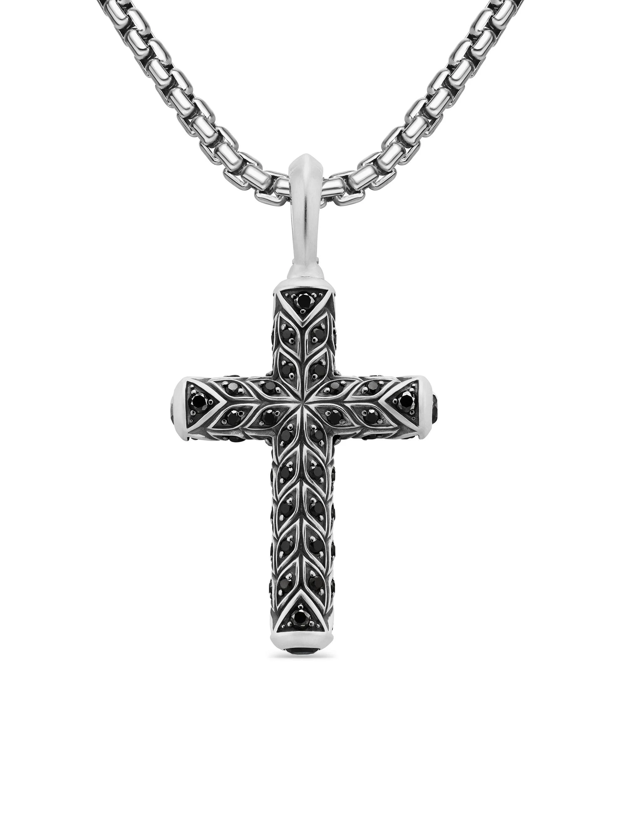 Men's Chevron Cross Pendant in Sterling Silver, 36MM - Black Diamond - 1