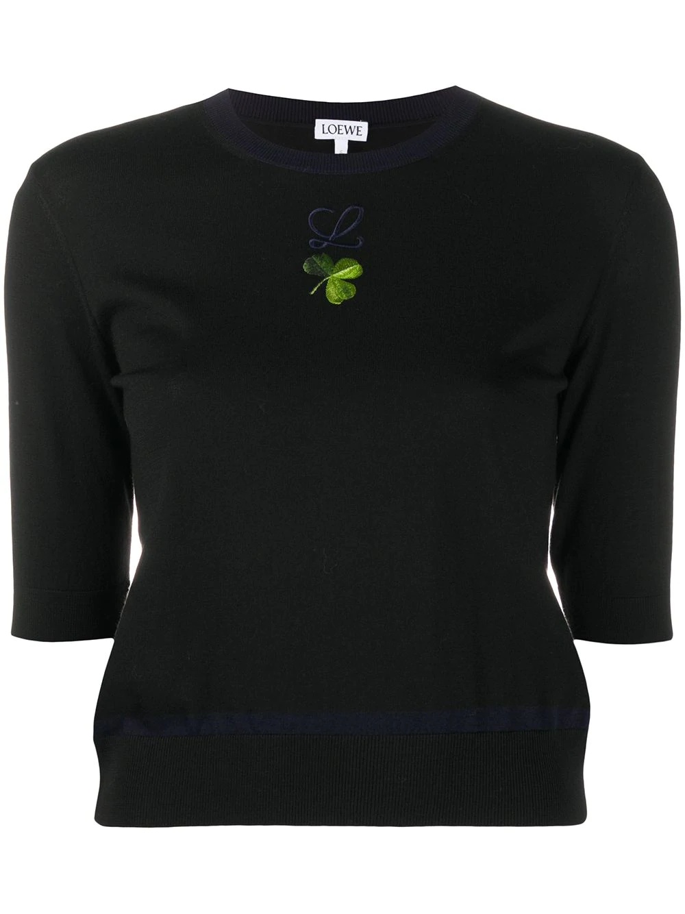 Shamrock embroidered cropped sleeve knitted top - 1