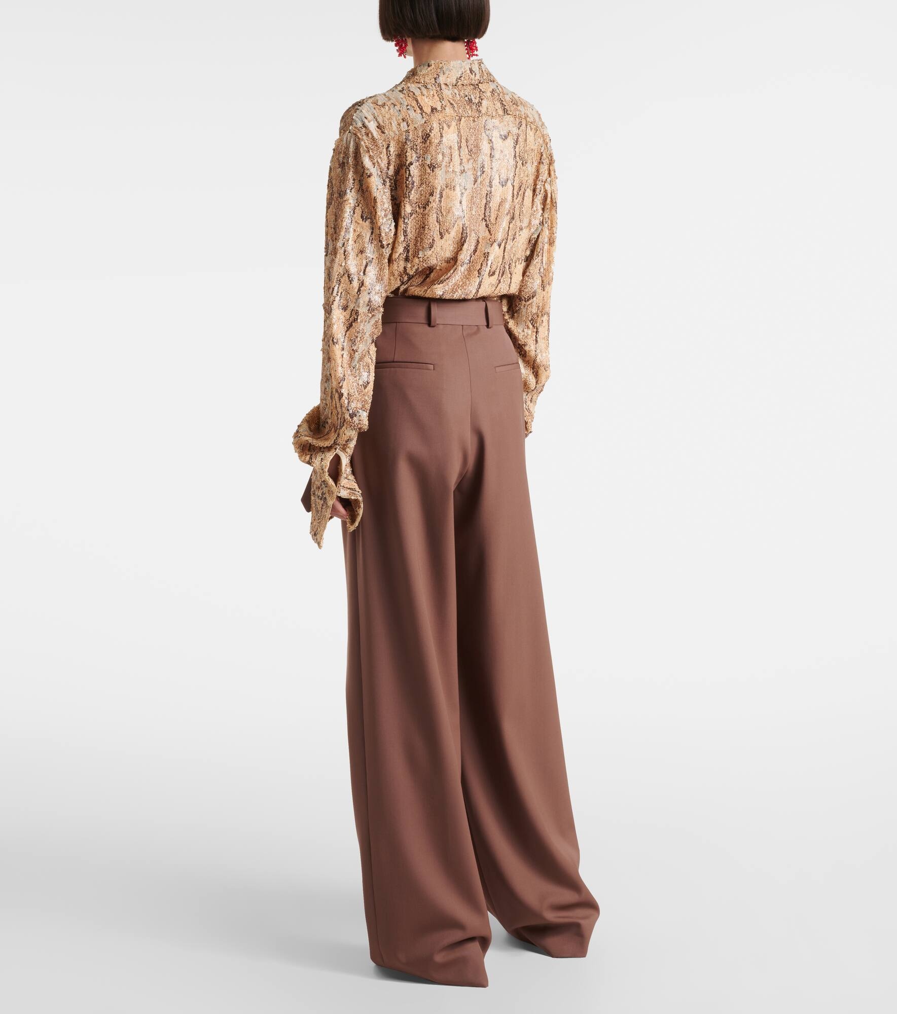 Belted wool gabardine wide-leg pants - 3