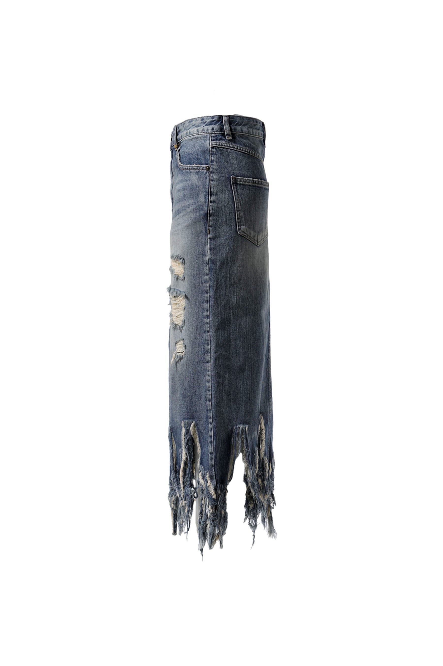 BLUE WOMENS EXTREME DESTROYED LONG DENIM SKIRT / BLU - 3