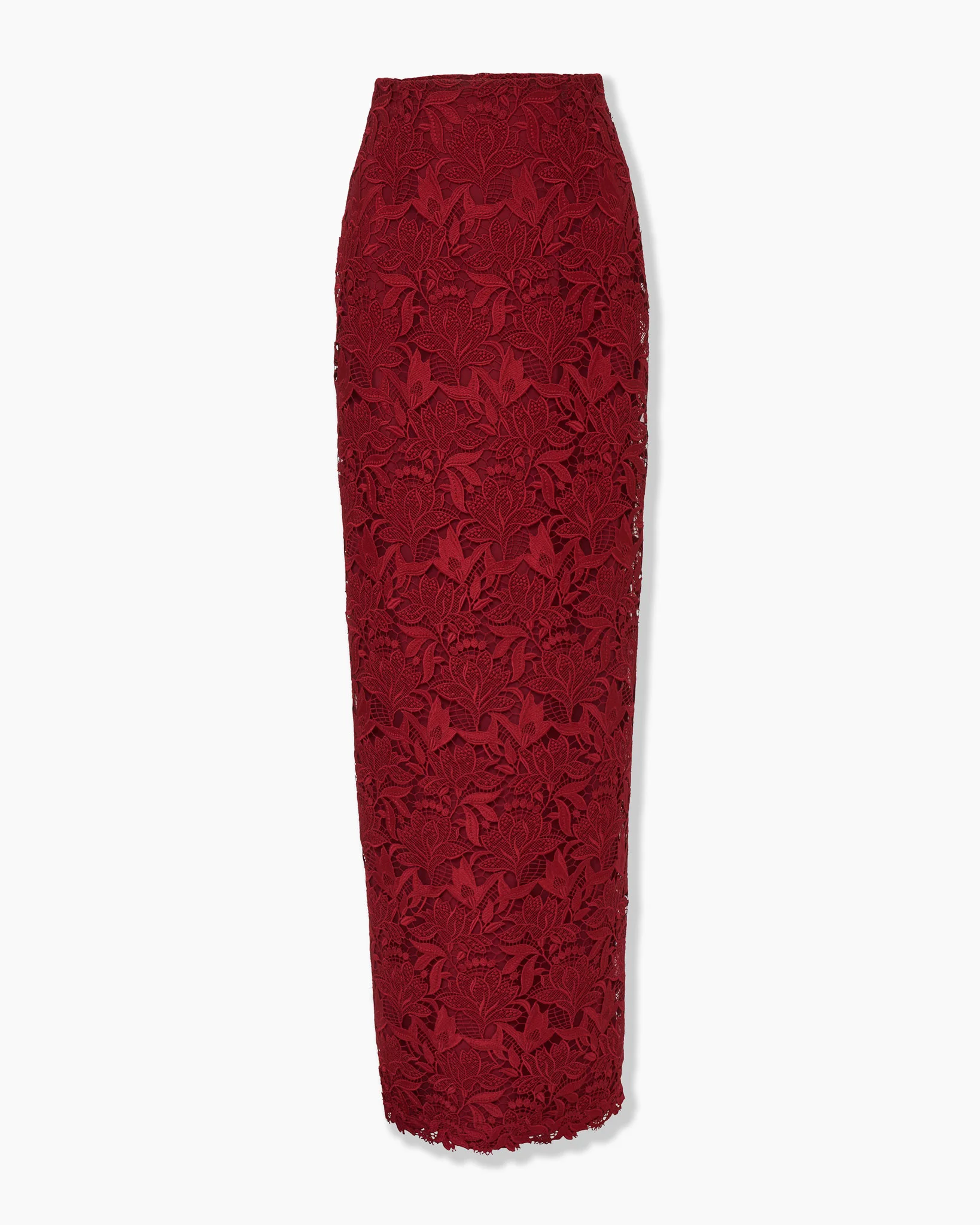 Tulip-Embroidered Lace Column Skirt - 1