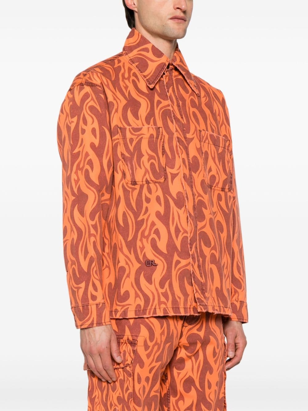 flame-print canvas shirt jacket - 2