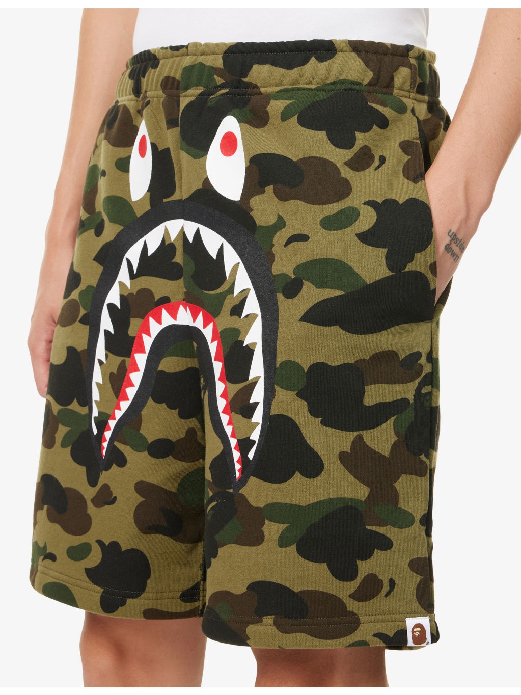 Camo Shark Printed Cotton Sweat Shorts - 5
