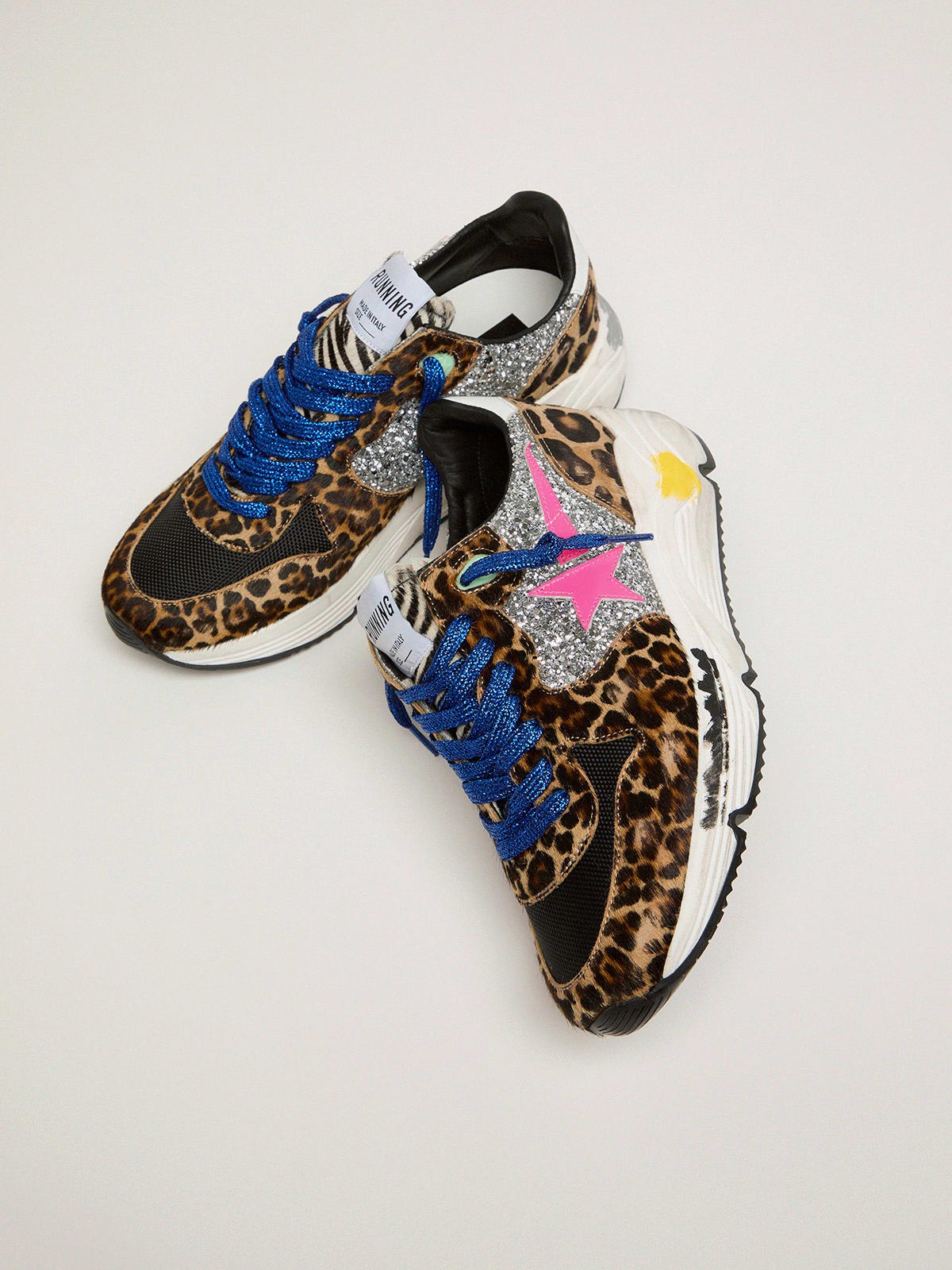 Golden Goose Running Sole sneakers in leopard-print pony skin with glitter  inserts | REVERSIBLE