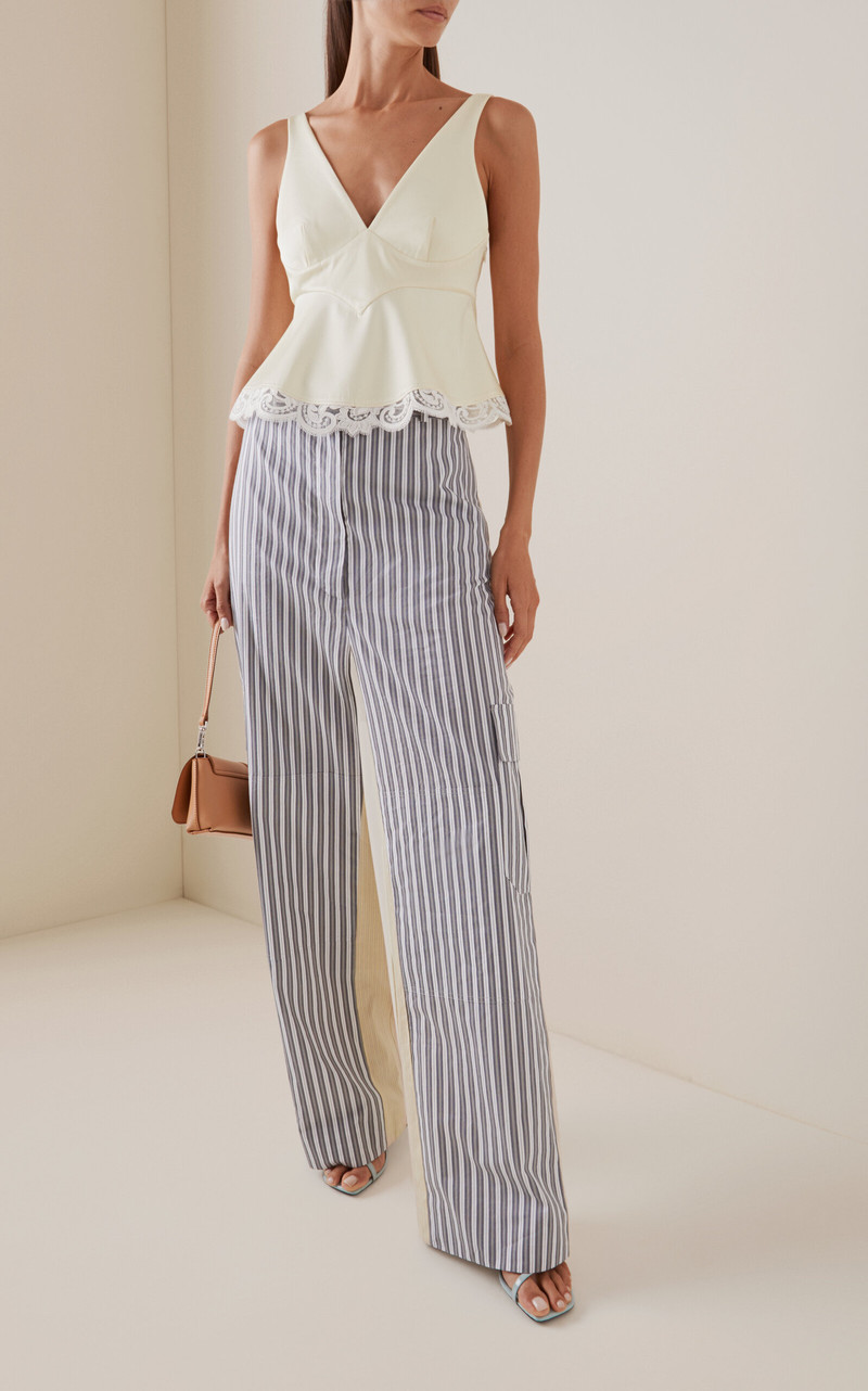 Stella McCartney Striped Cotton Wide-Leg Pants stripe outlook