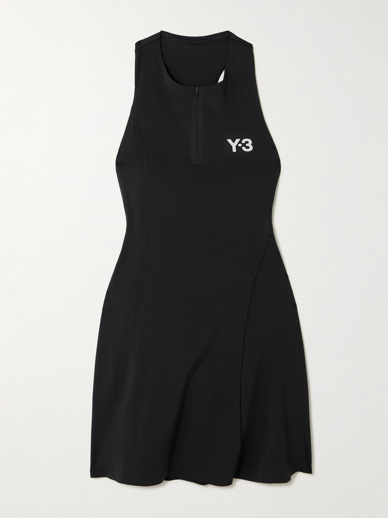 + Y-3 layered cutout recycled stretch-jersey tennis dress Black 1