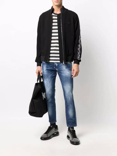 PHILIPP PLEIN skull-motif stripe bomber jacket outlook