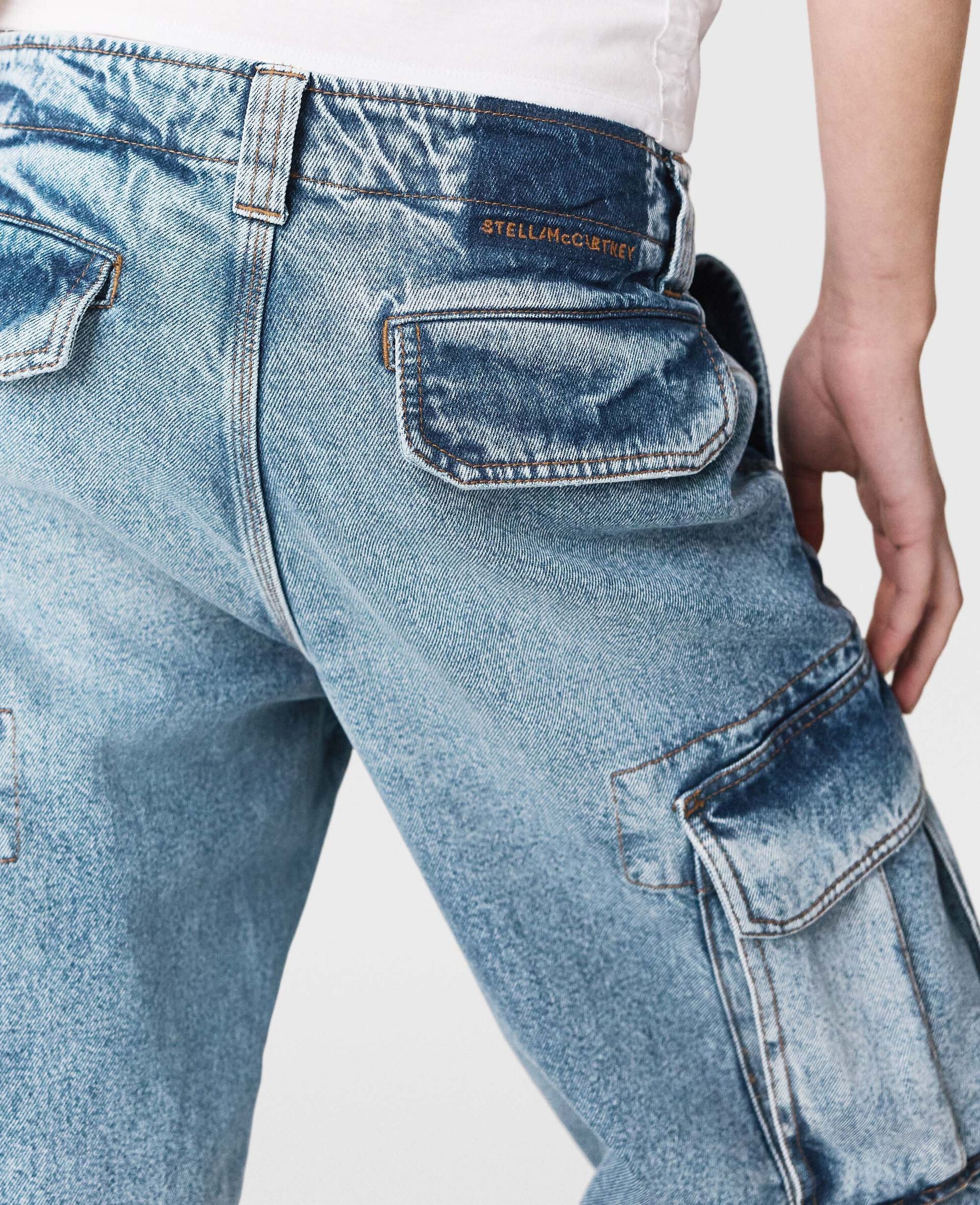 Vintage Wash Denim Cargo Jeans - 7