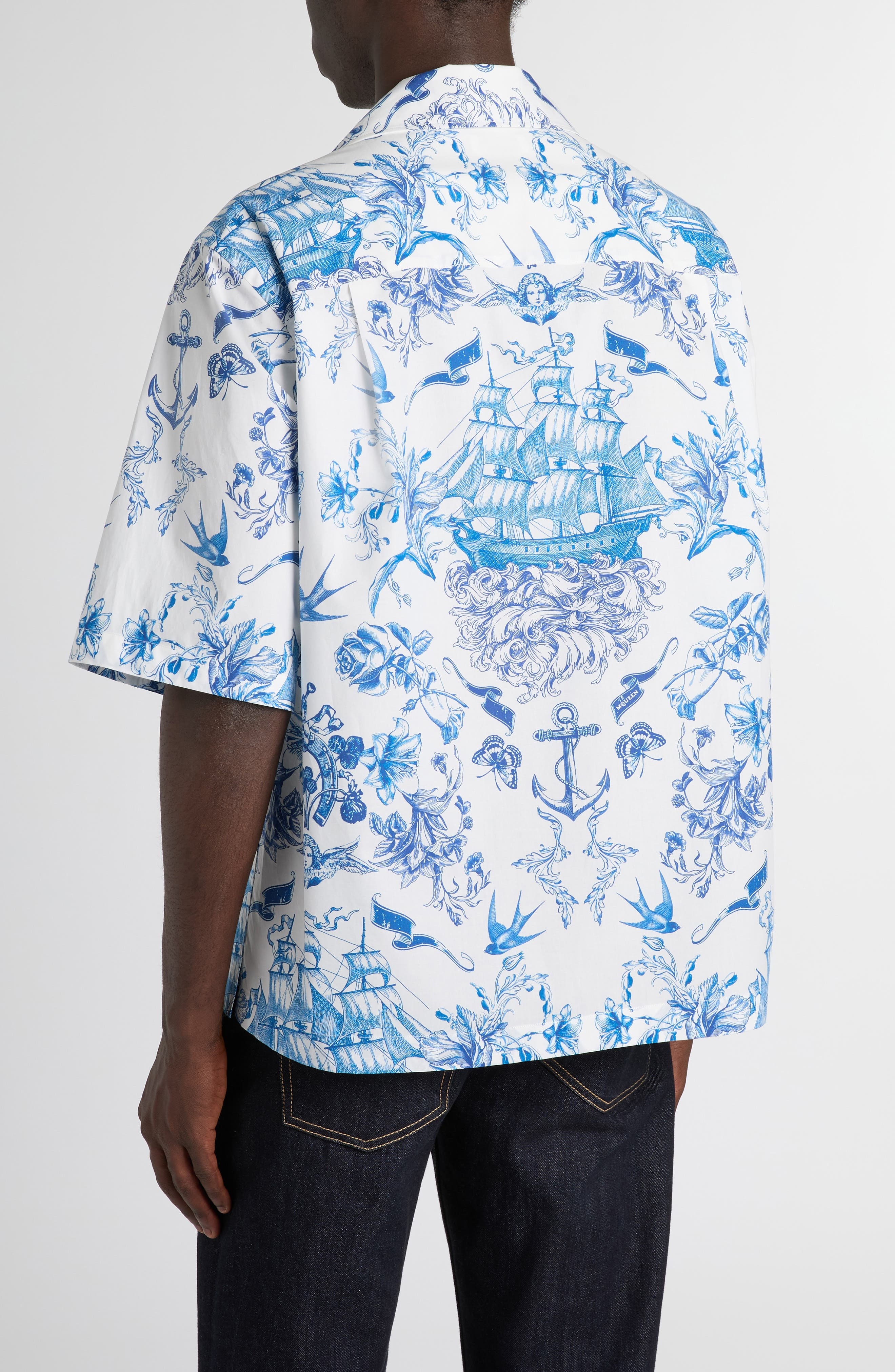 McQueen Sailor Tattoo Camp Shirt in Ivory-Navy at Nordstrom - 3