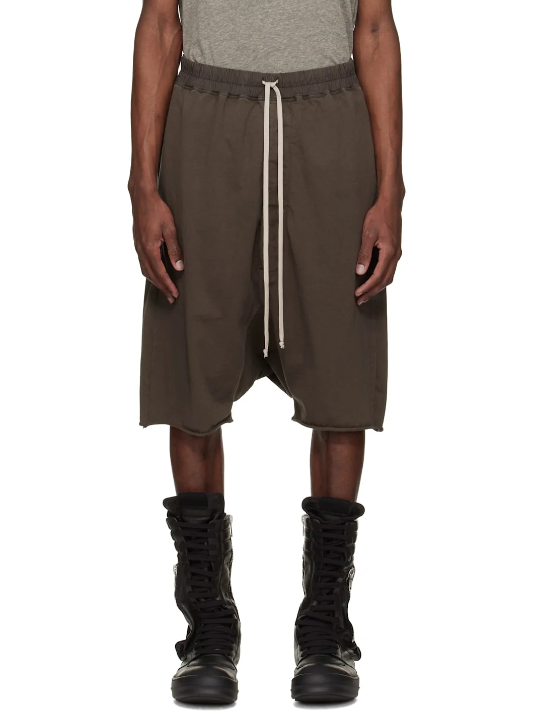 Brown Temple Drawstring Pod Shorts - 1