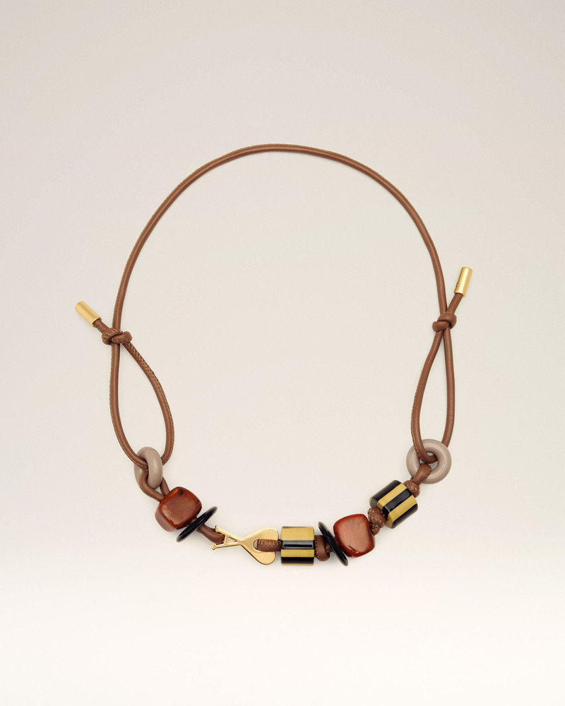 BROWN LEATHER AMI DE COEUR PEARLS NECKLACE 1