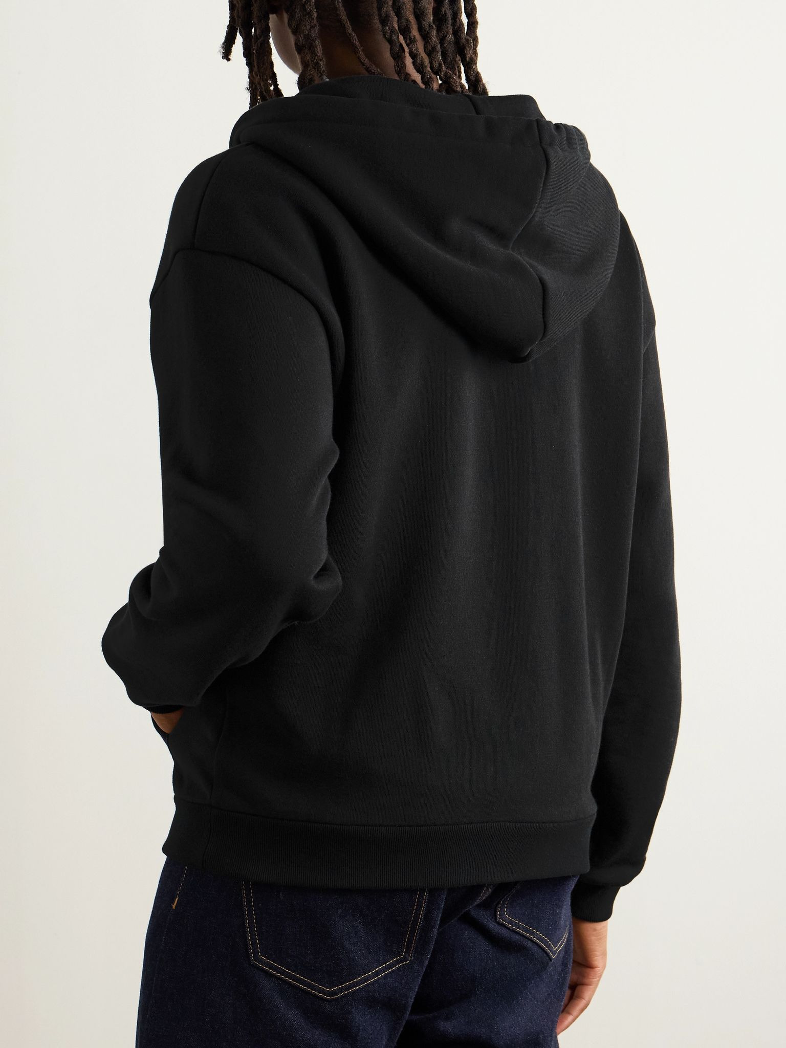 Logo-Embroidered Cotton and Cashmere-Blend Zip-Up Hoodie Black - 3