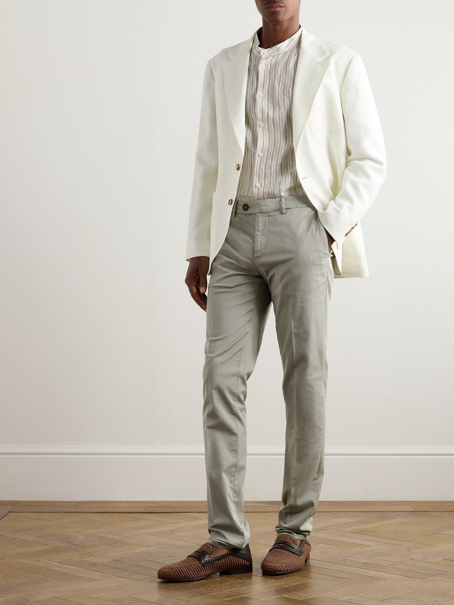 Tapered Cotton-Blend Twill Trousers Gray - 2