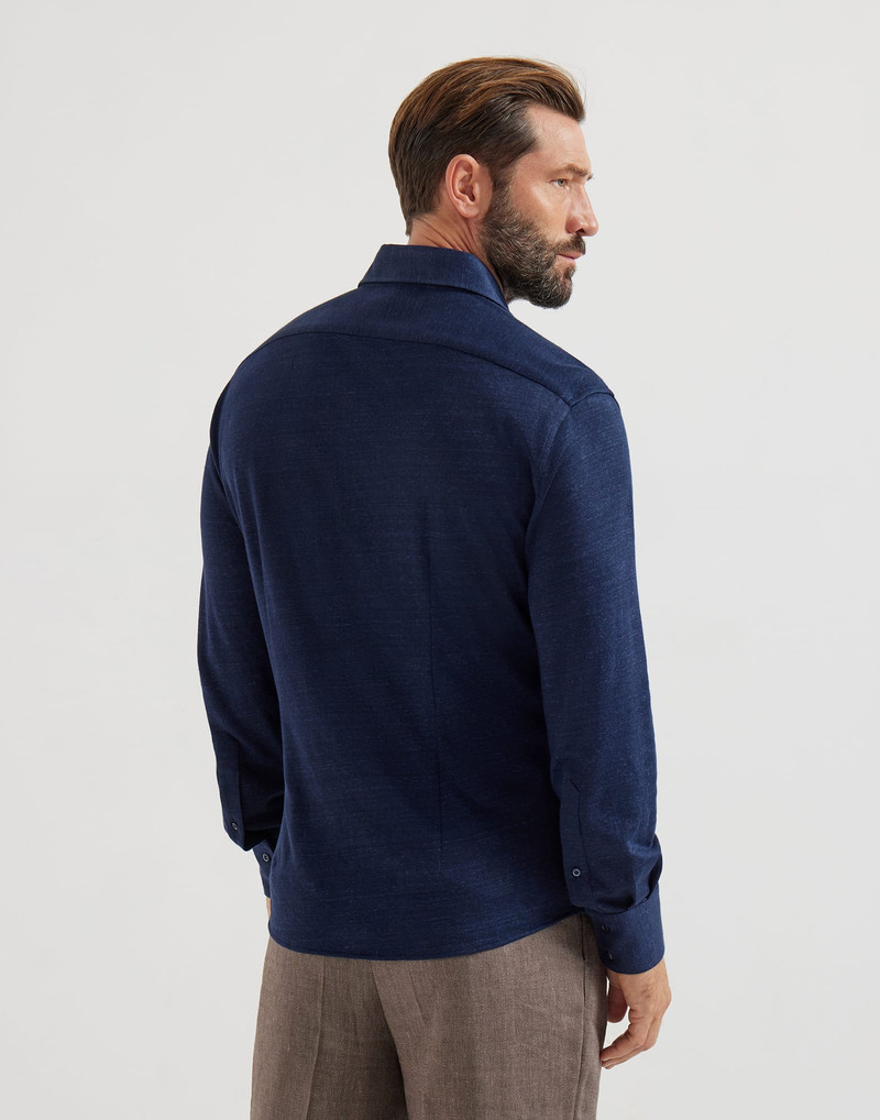 Brunello Cucinelli Linen and cotton mélange jersey shirt with spread collar outlook