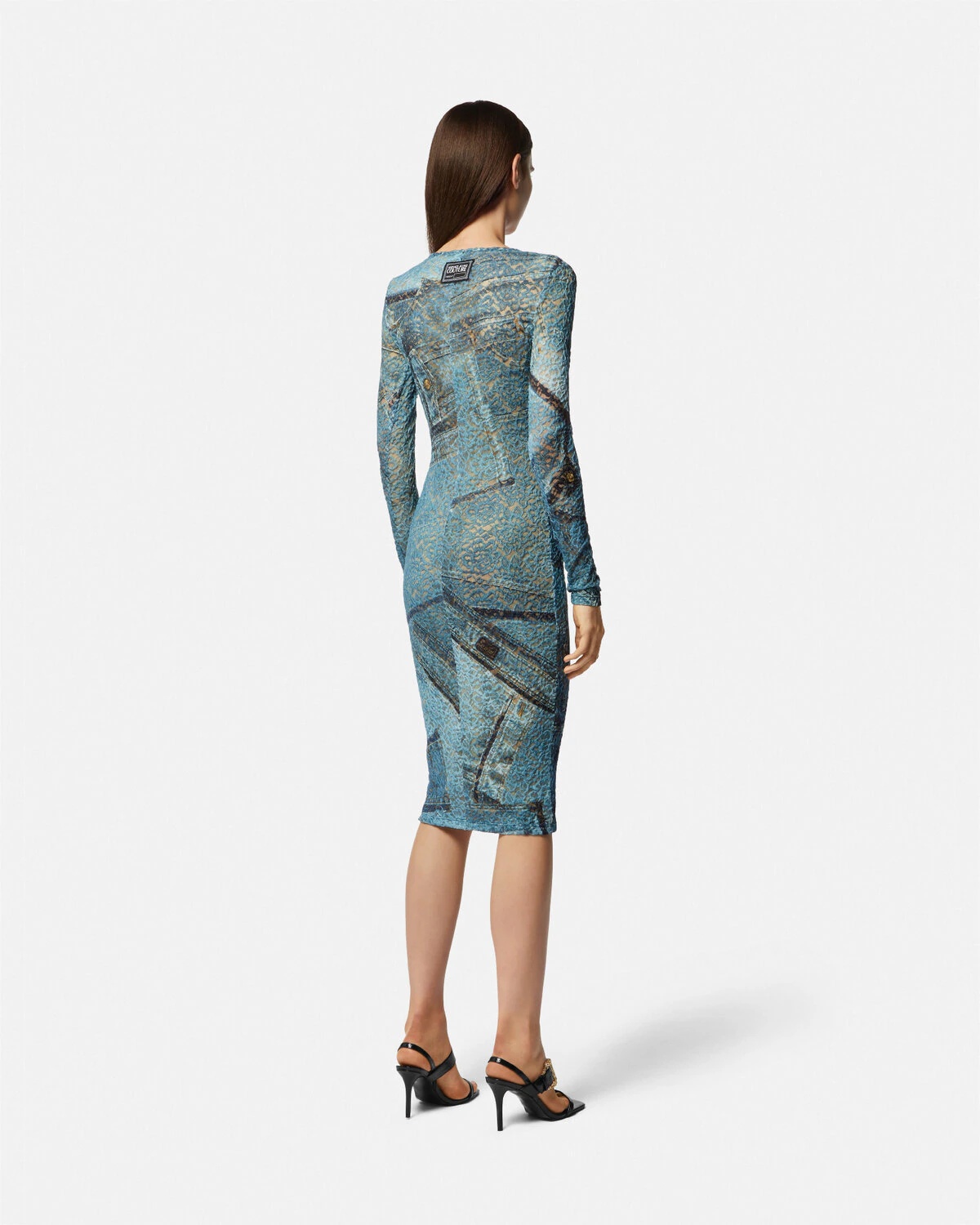 Patchwork Denim Lace Midi Dress - 4