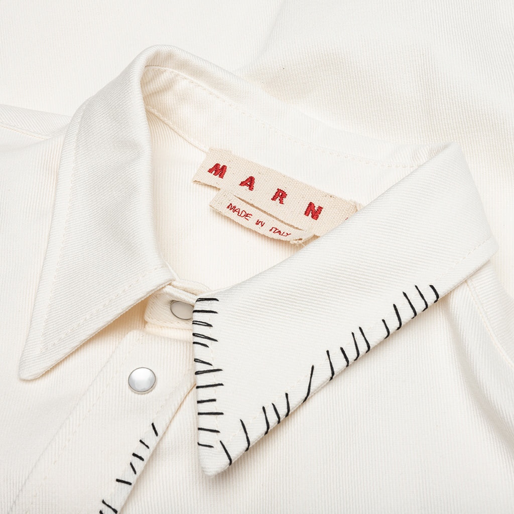 WHITE DRILL SHIRT WITH MENDING - LILY WHITE - 3