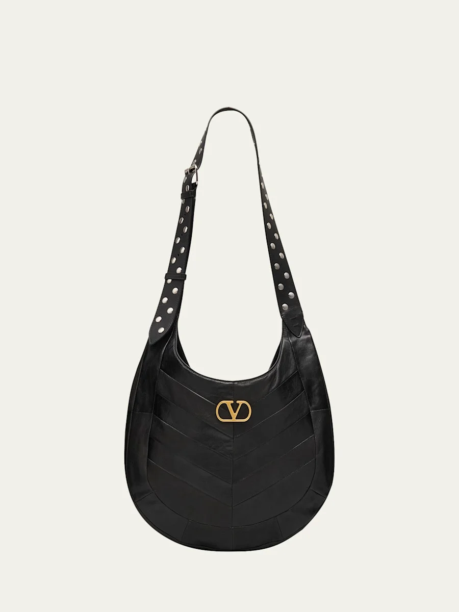 Men's Hoboho Studded Patchwork Leather Hobo Bag - 1