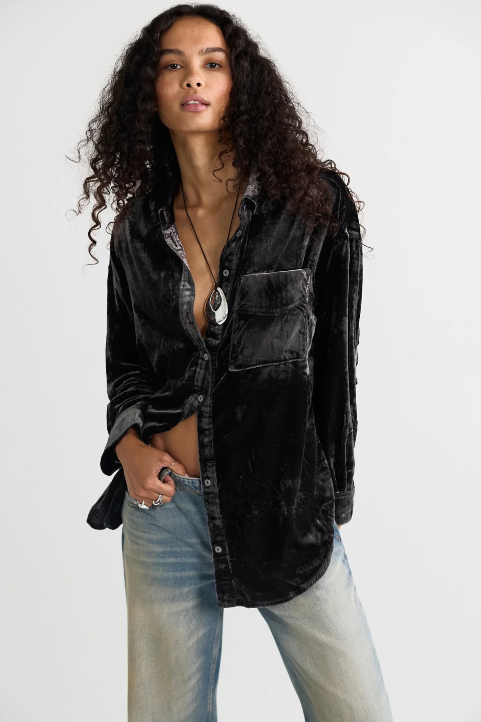 We The Free Lexi Velvet Button Down Shirt - 1