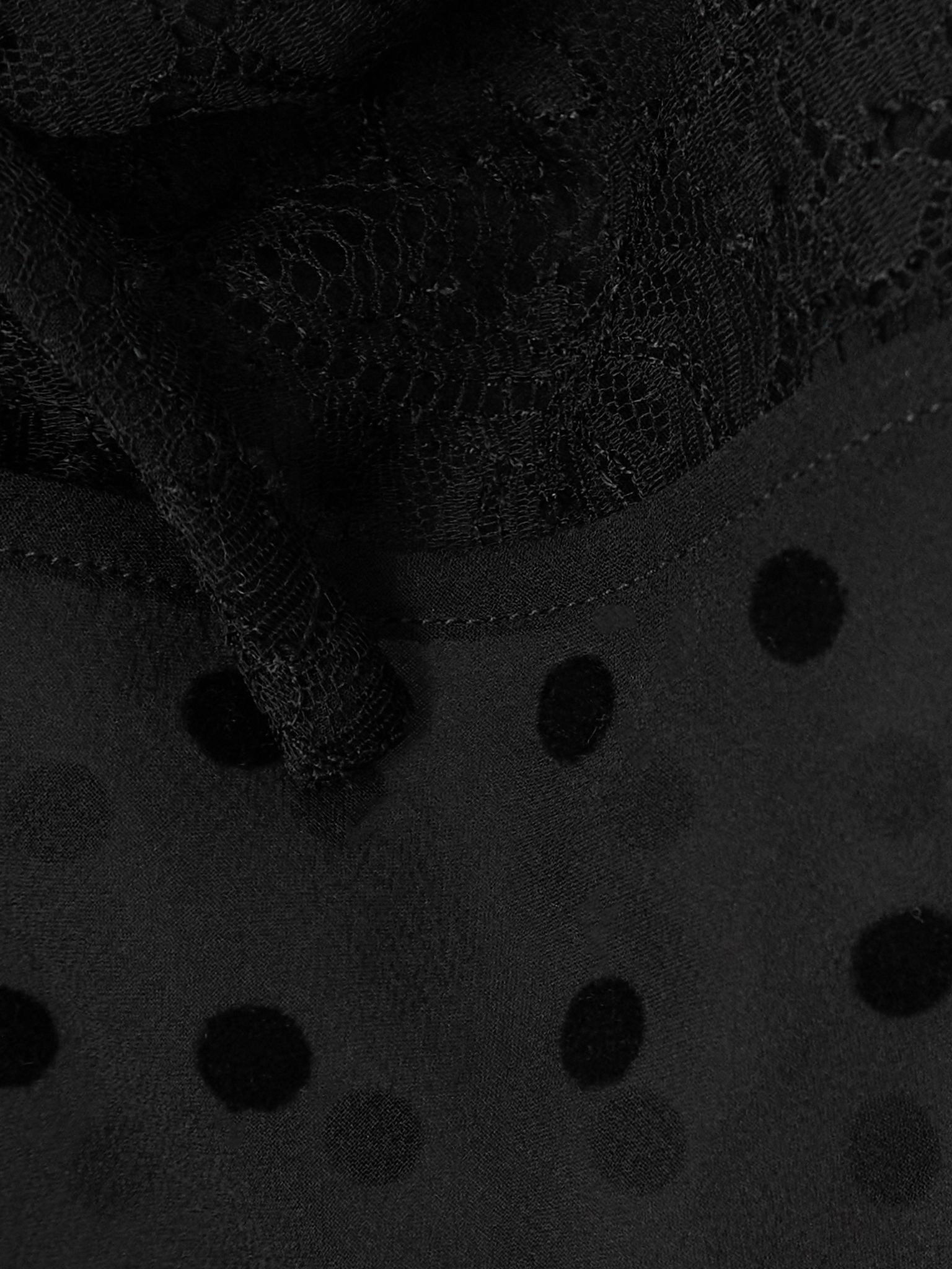 Bow-embellished lace-trimmed flocked polka-dot silk-georgette top Black - 4