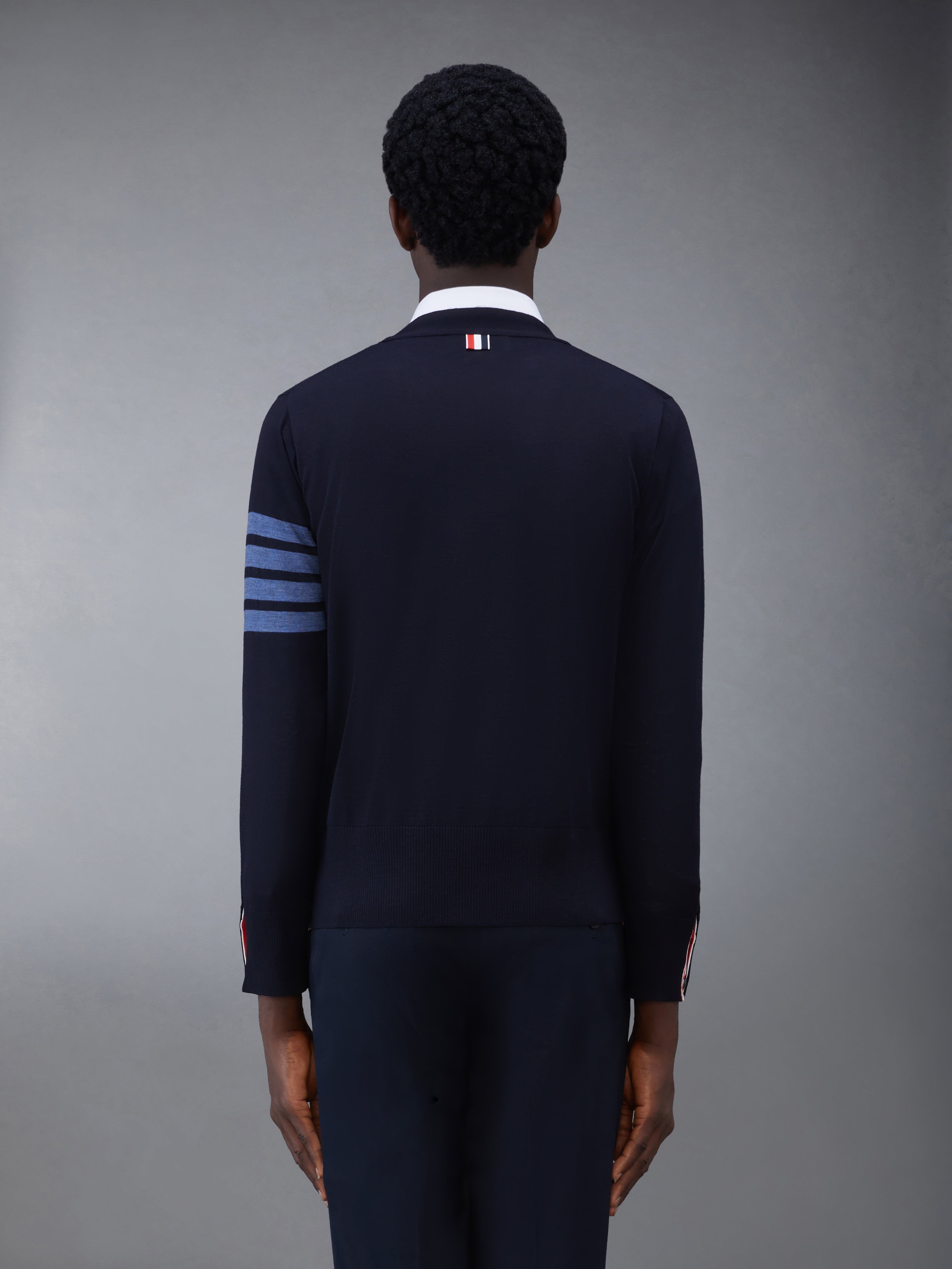 Wool 4-Bar V-Neck Cardigan - 2