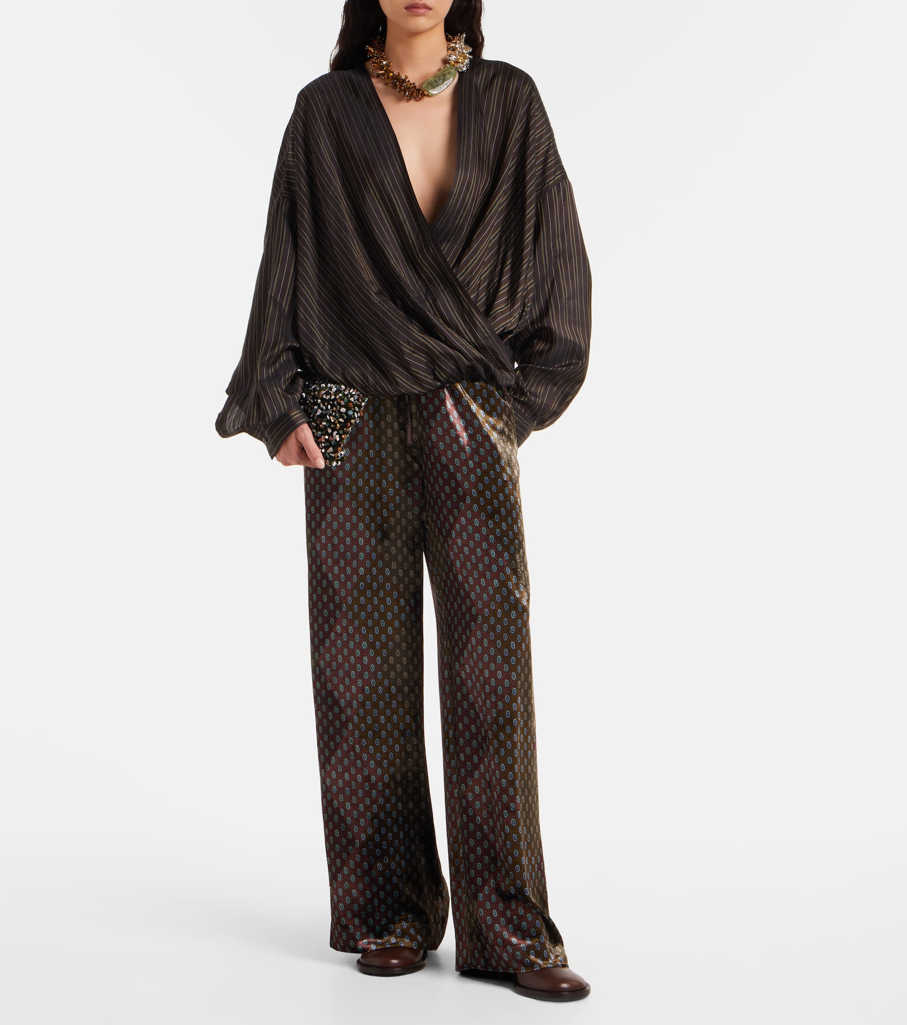 Printed wide-leg satin pants - 2