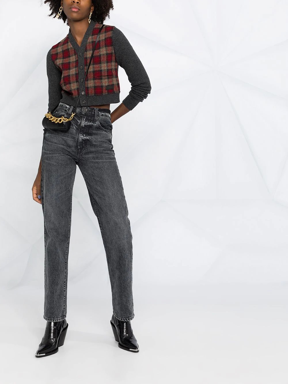 checked cropped cardigan - 2