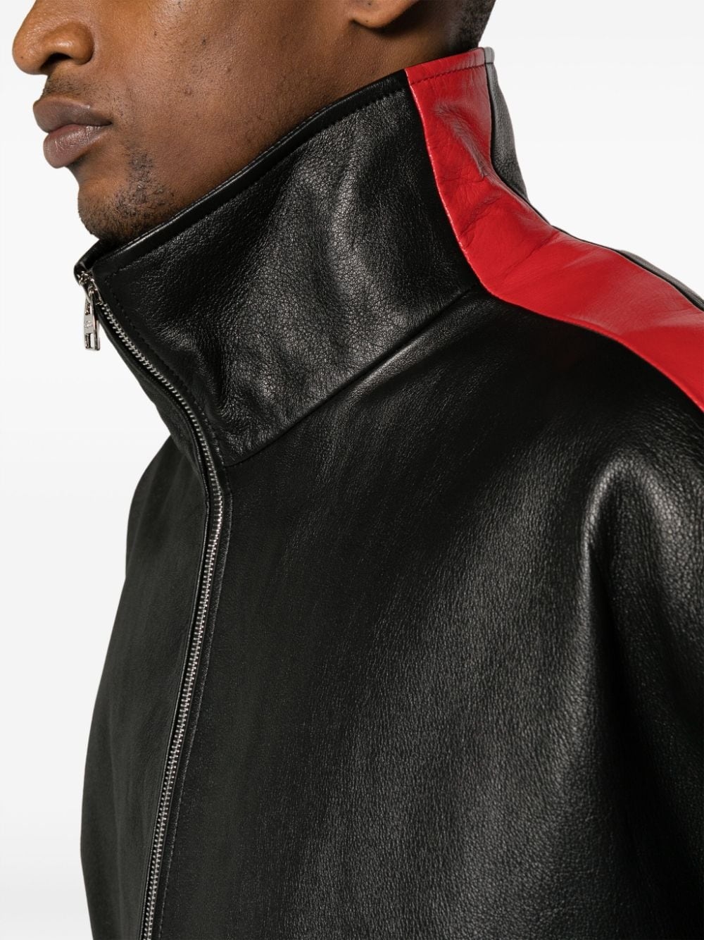 striped leather Biker jacket - 5