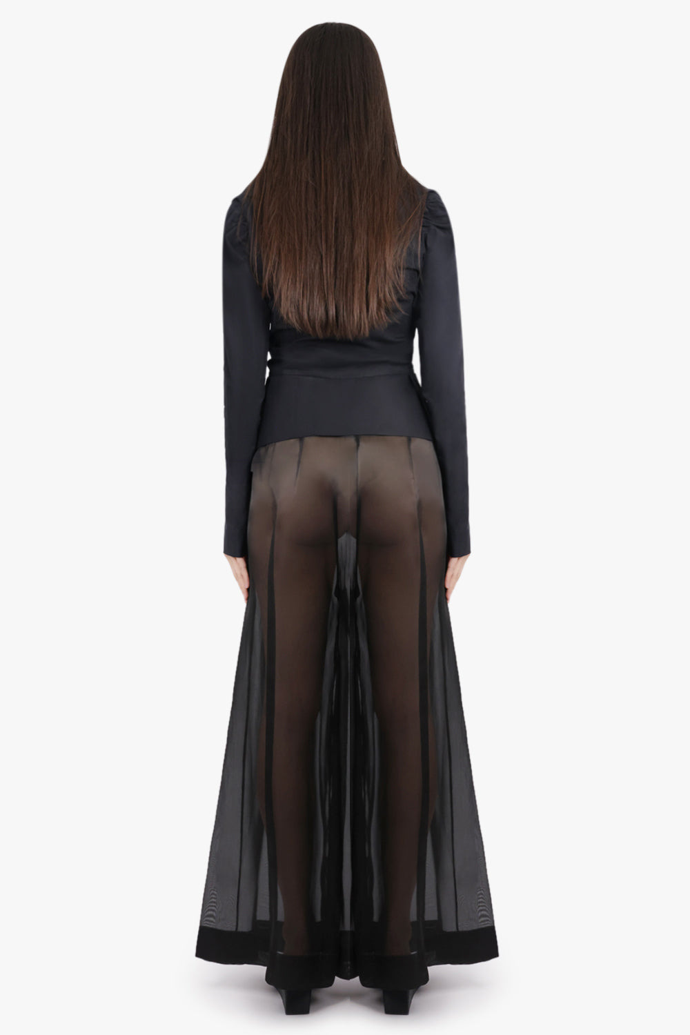 SHEER WIDE LEG EXTRA LONG PANT | BLACK - 5
