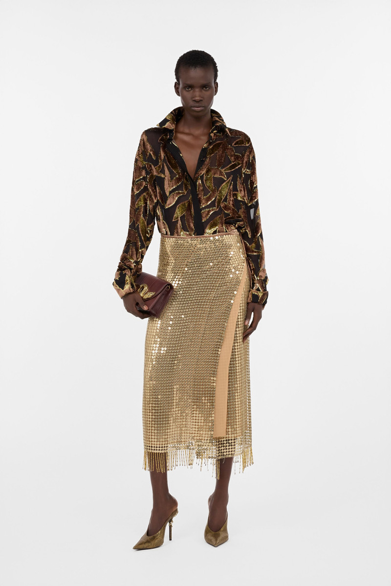 Roberto Cavalli Gold Sequin Midi Skirt outlook
