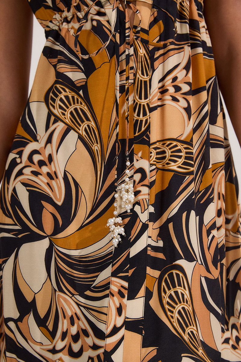 Beach Border Print Spun Viscose Strappy Maxi Dress 3
