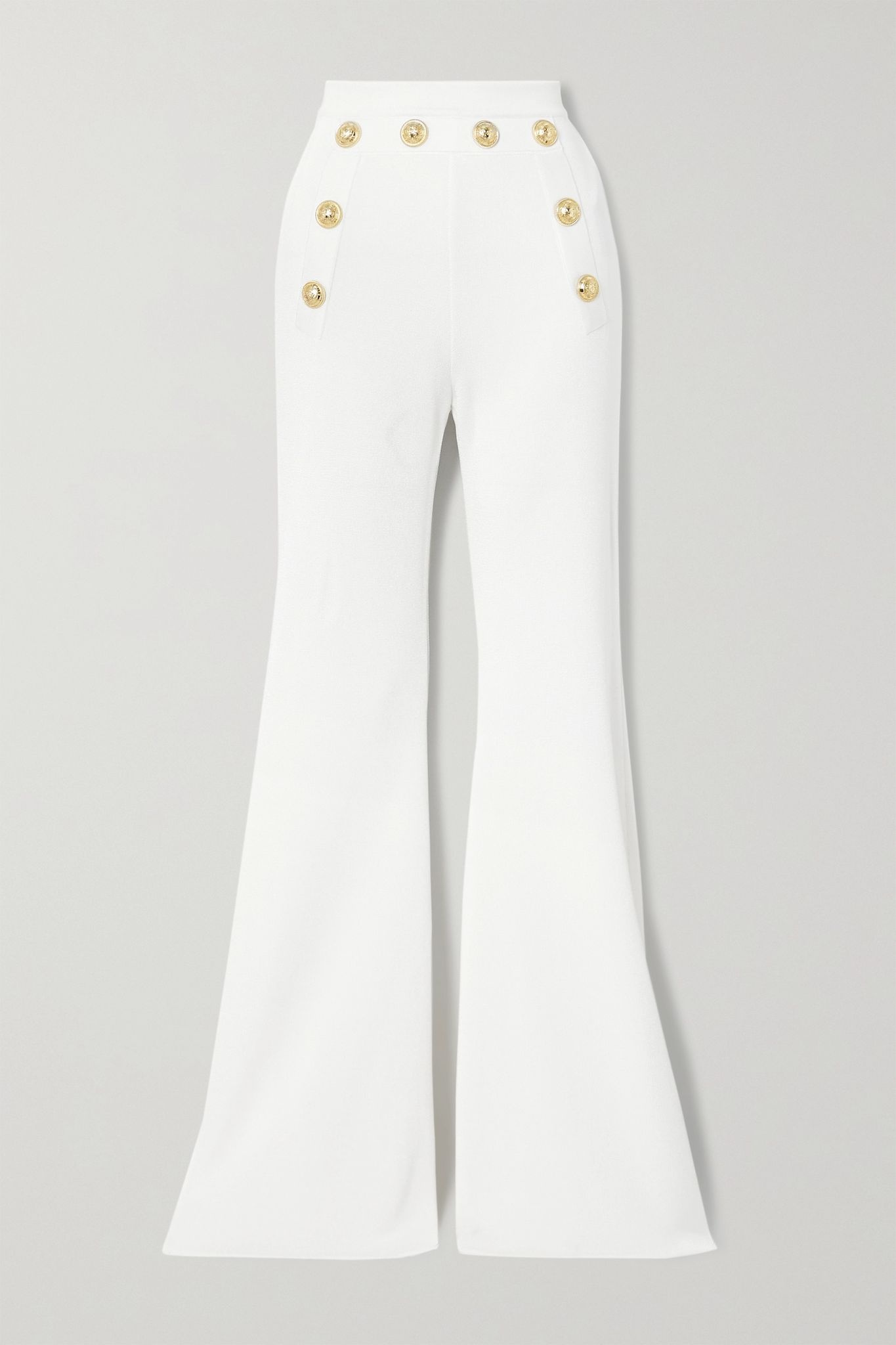 Button-embellished stretch-knit flared pants - 1