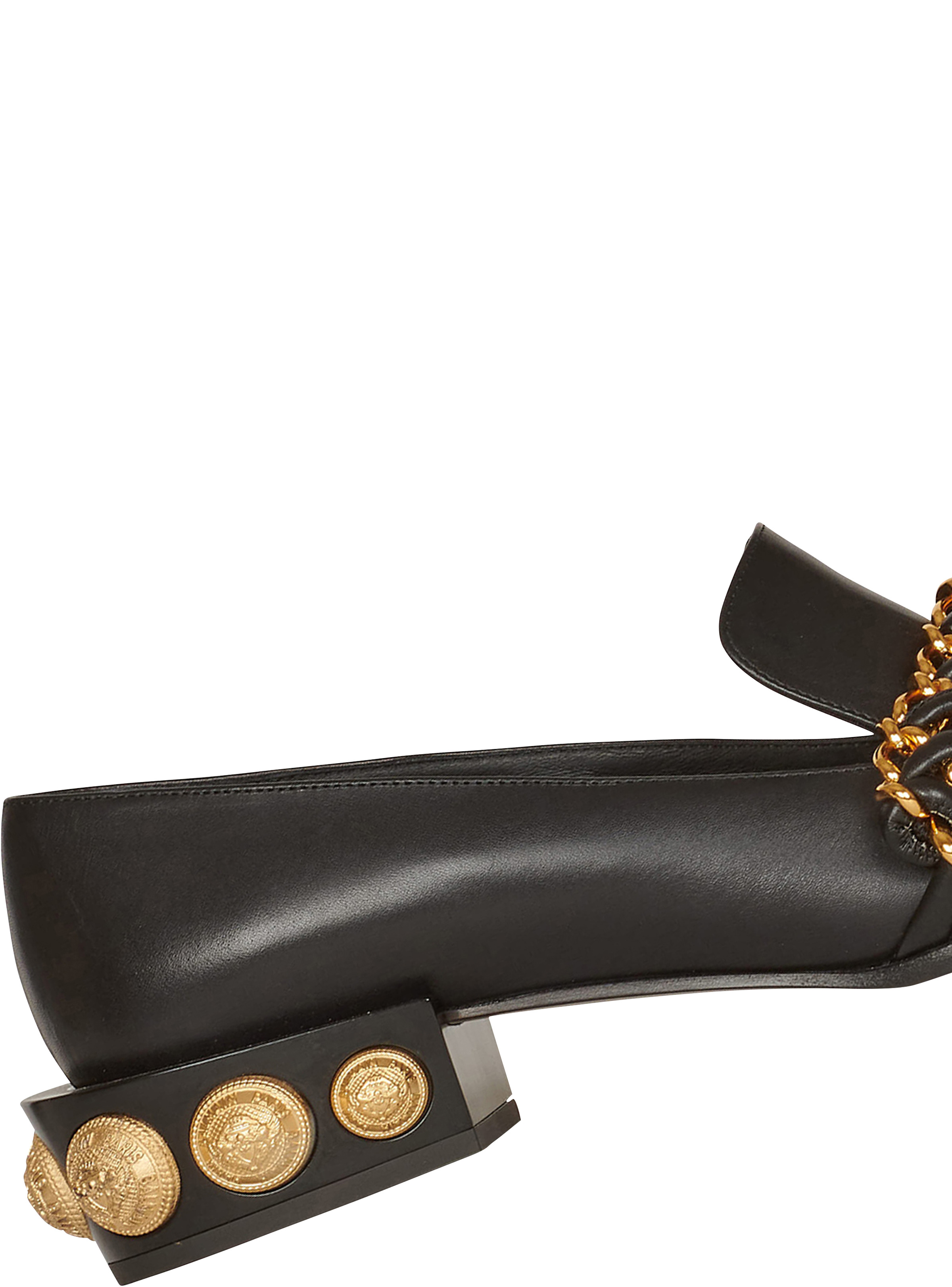 Leather Coin loafers with gold-tone chains - 6