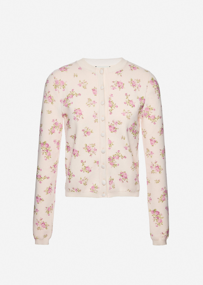 Cotton cardigan in cream floral print 1