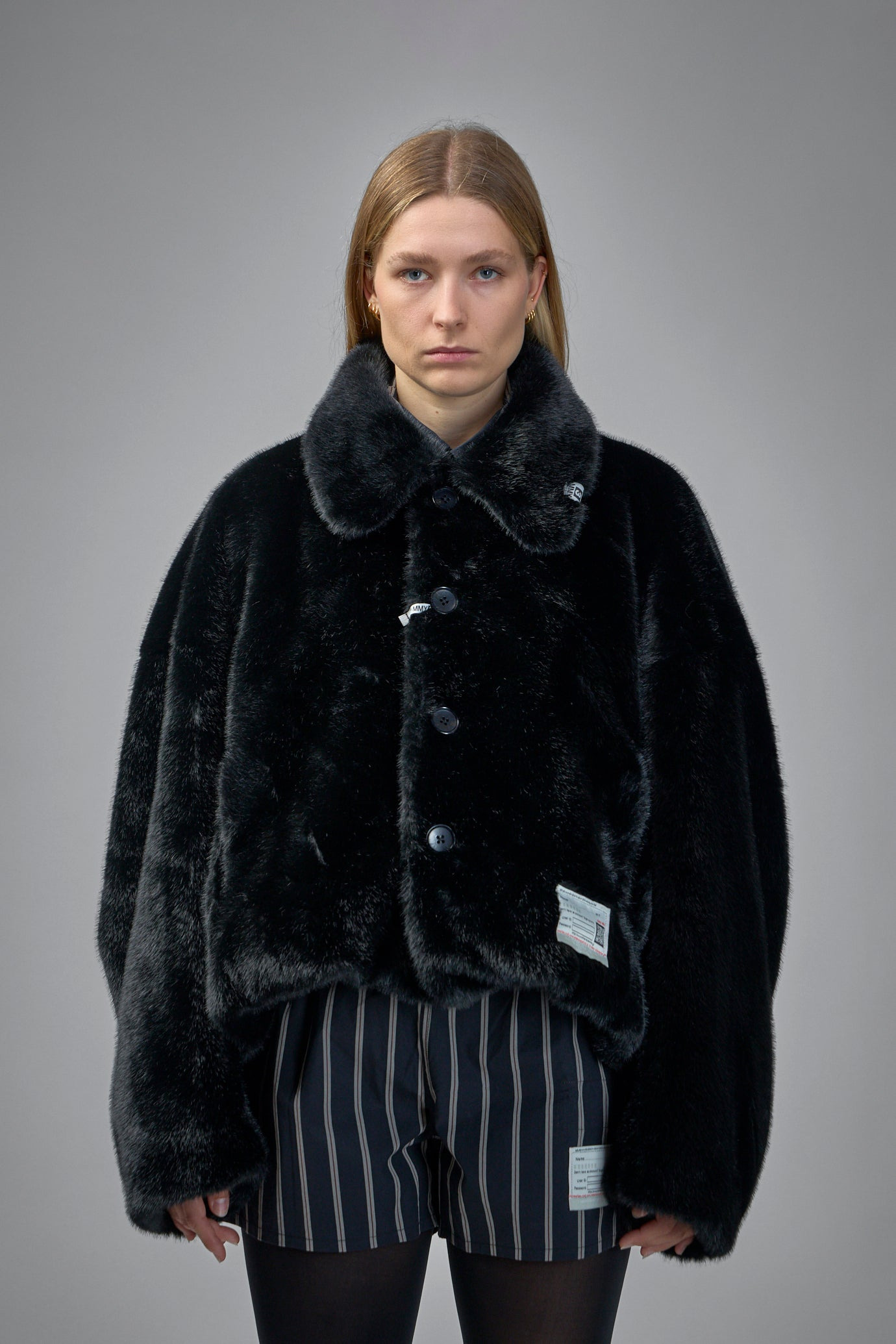 Roll Up Hem Fake Fur Coat - 1