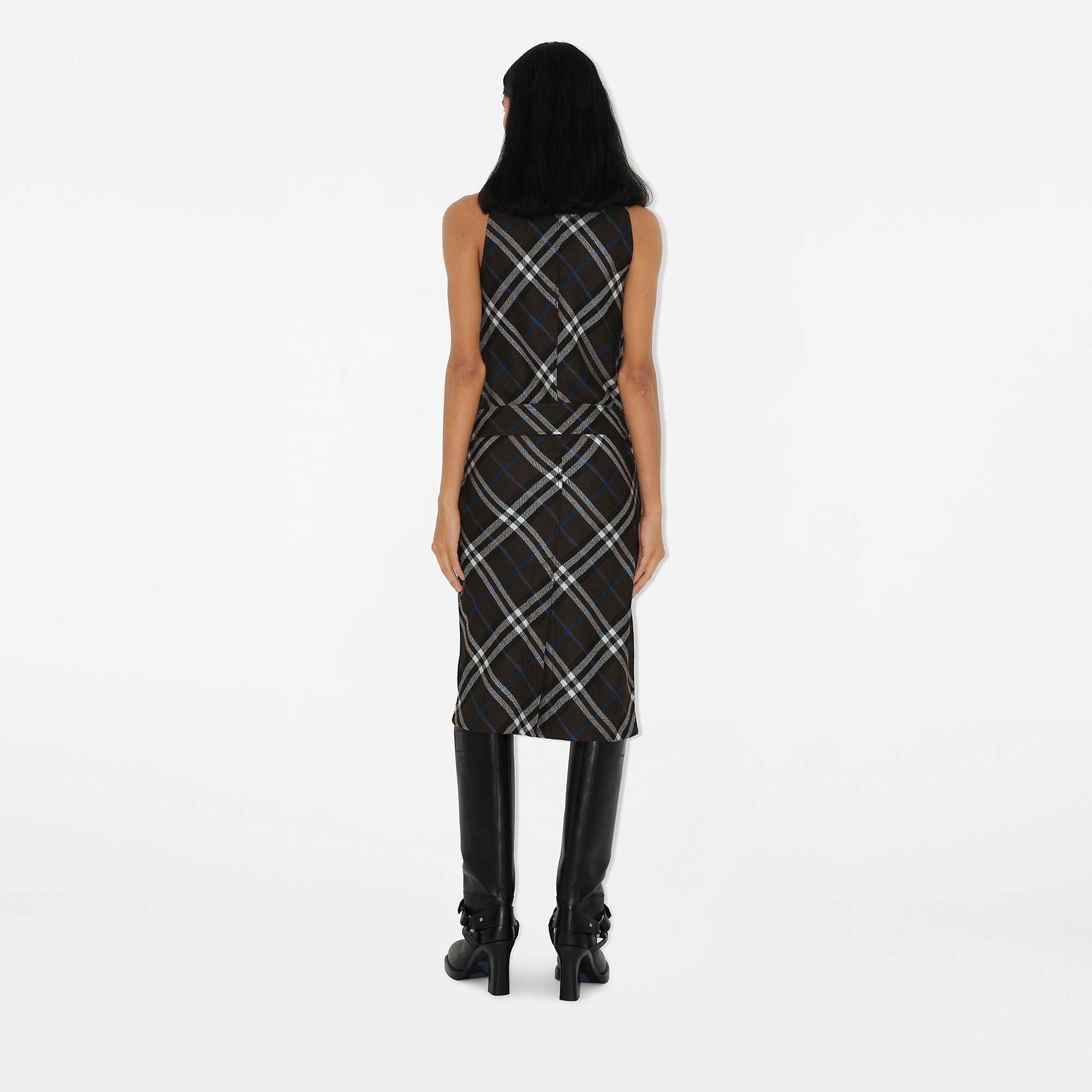 Check Wool Silk Dress - 4