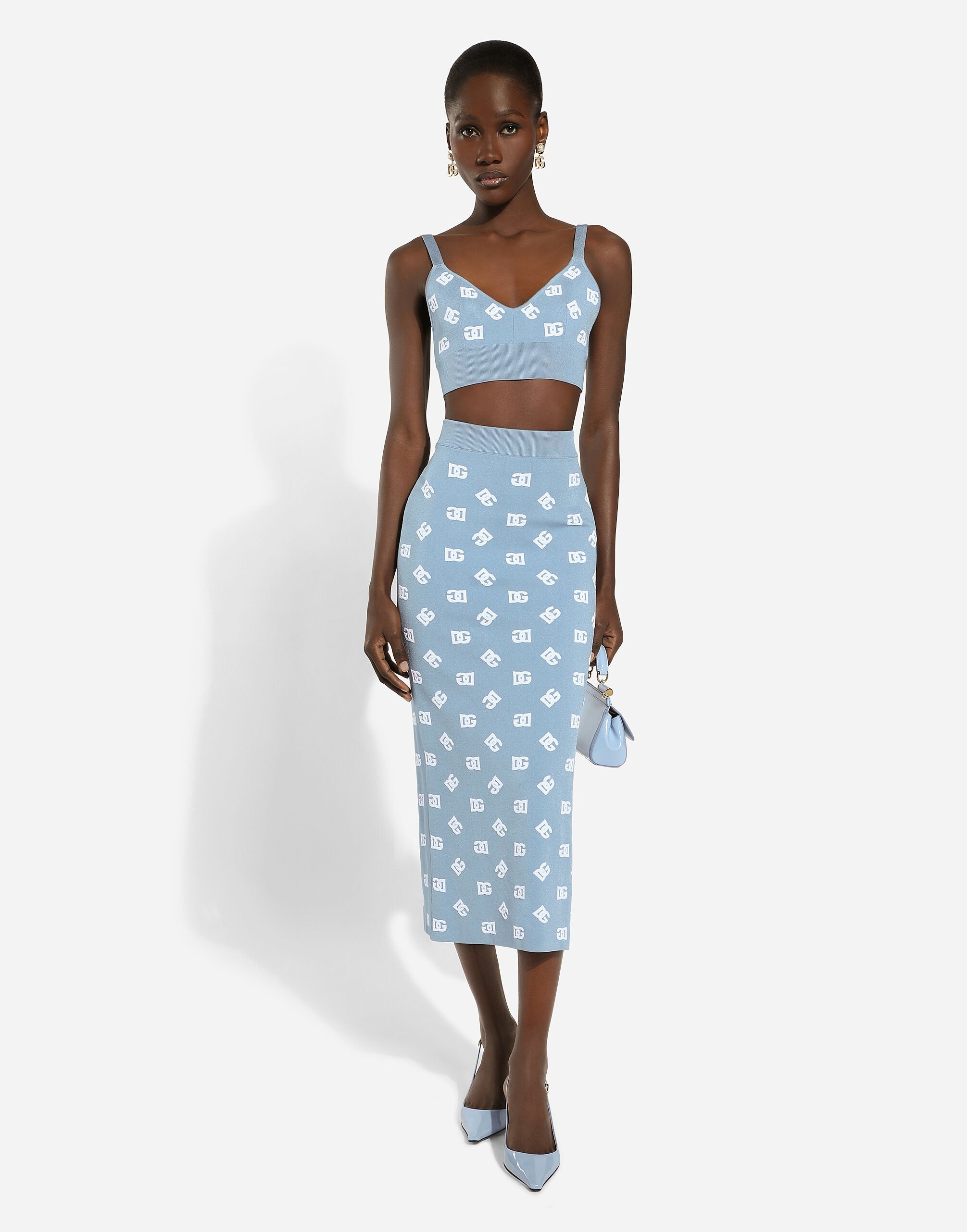 Viscose pencil skirt with jacquard DG logo - 2