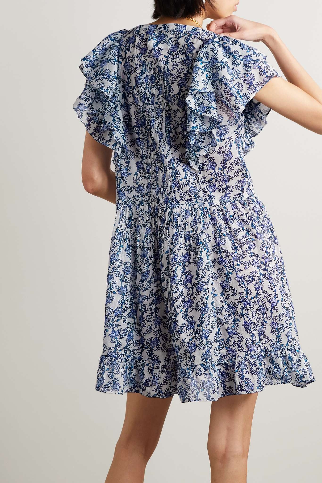 Godrana ruffled pintucked floral-print cotton-voile mini dress - 3
