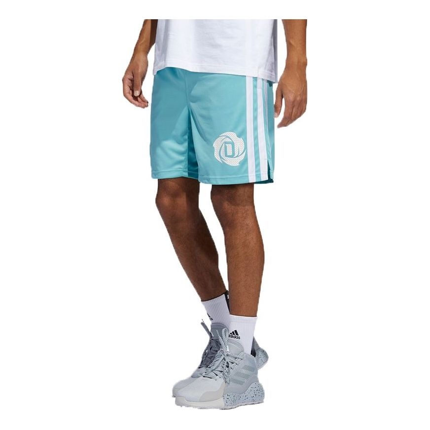 Men's adidas Rose Short Ross Stripe Patchwork Print Loose Basketball Sports Shorts Sky Blue GV4649 - 1