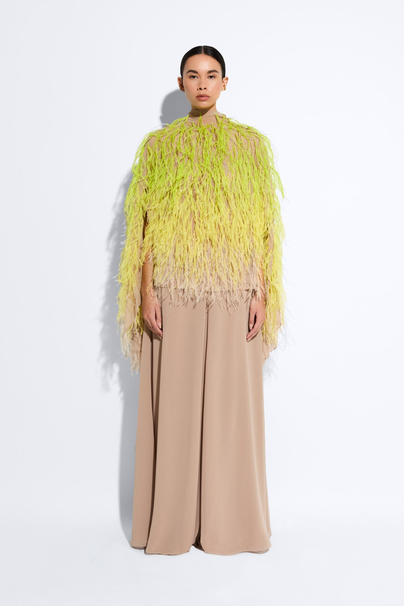 LAPOINTE Lightweight Georgette Oversized Cape Tee With Feathers outlook