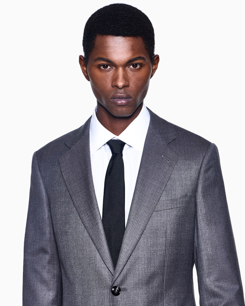 GIORGIO ARMANI SINGLE-BREASTED SOHO LINE SUIT IN MÉLANGE MICRO-PINSTRIPED VIRGIN WOOL outlook