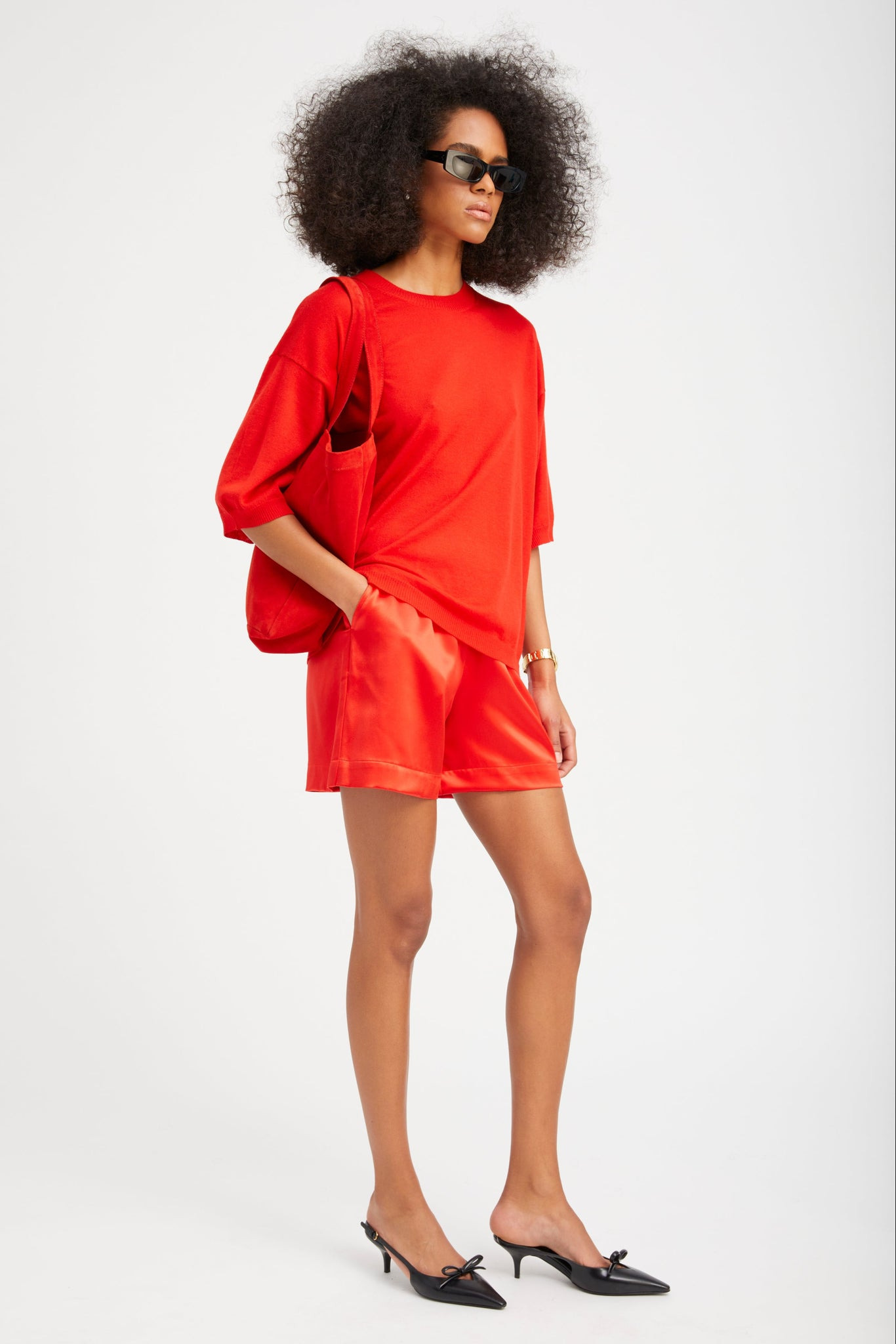 RED CASHMERE BOXY TEE - 2