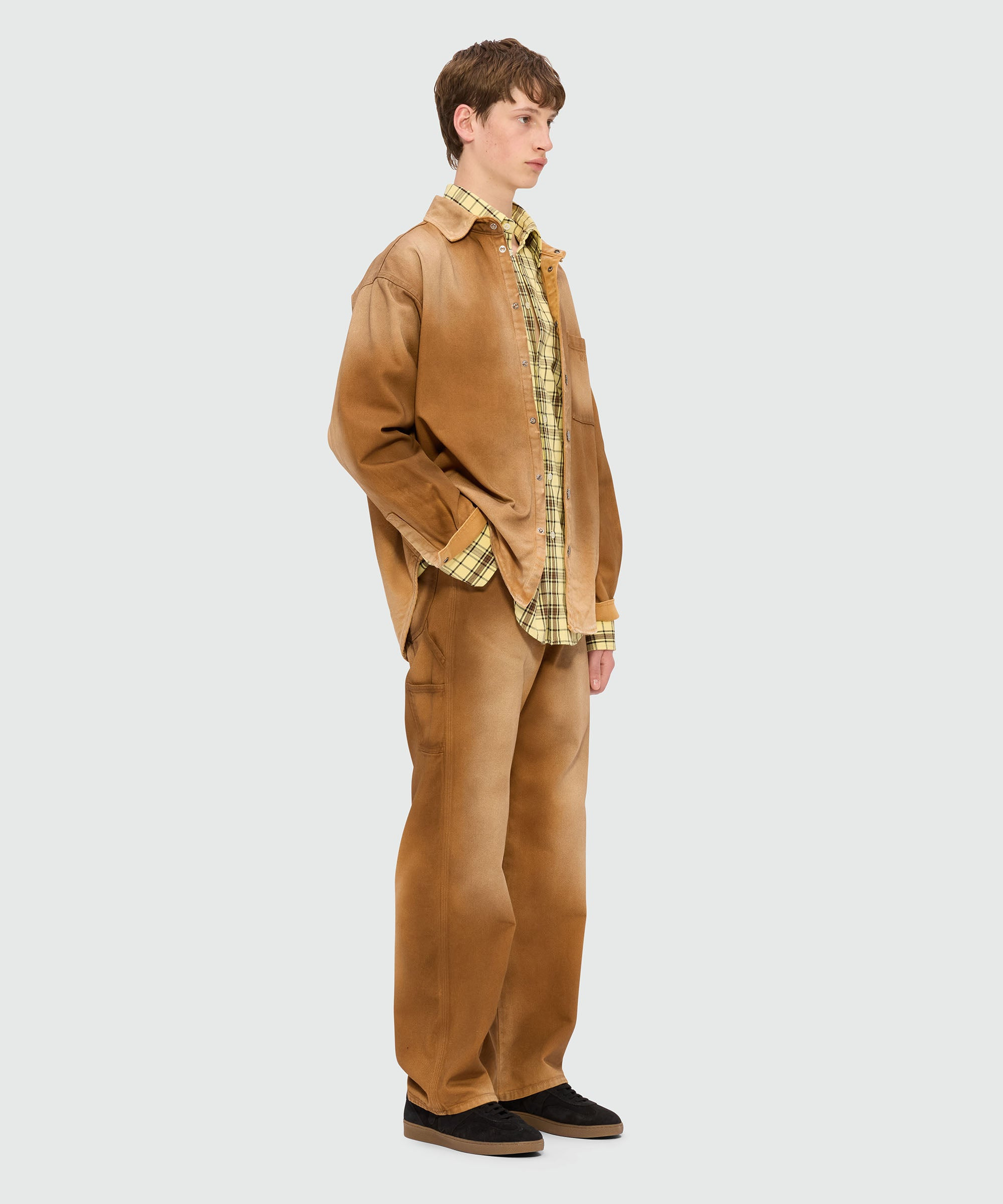 Beige spray-effect denim trousers - 4