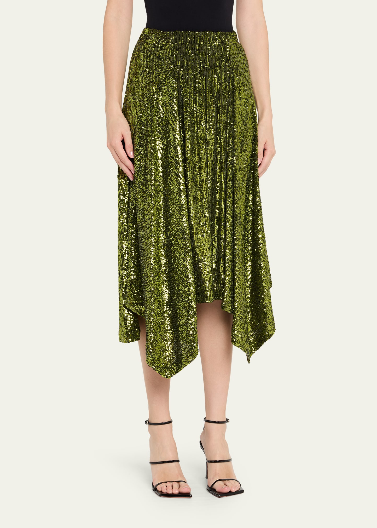 Asymmetric Hem Sequined Midi Skirt - 4