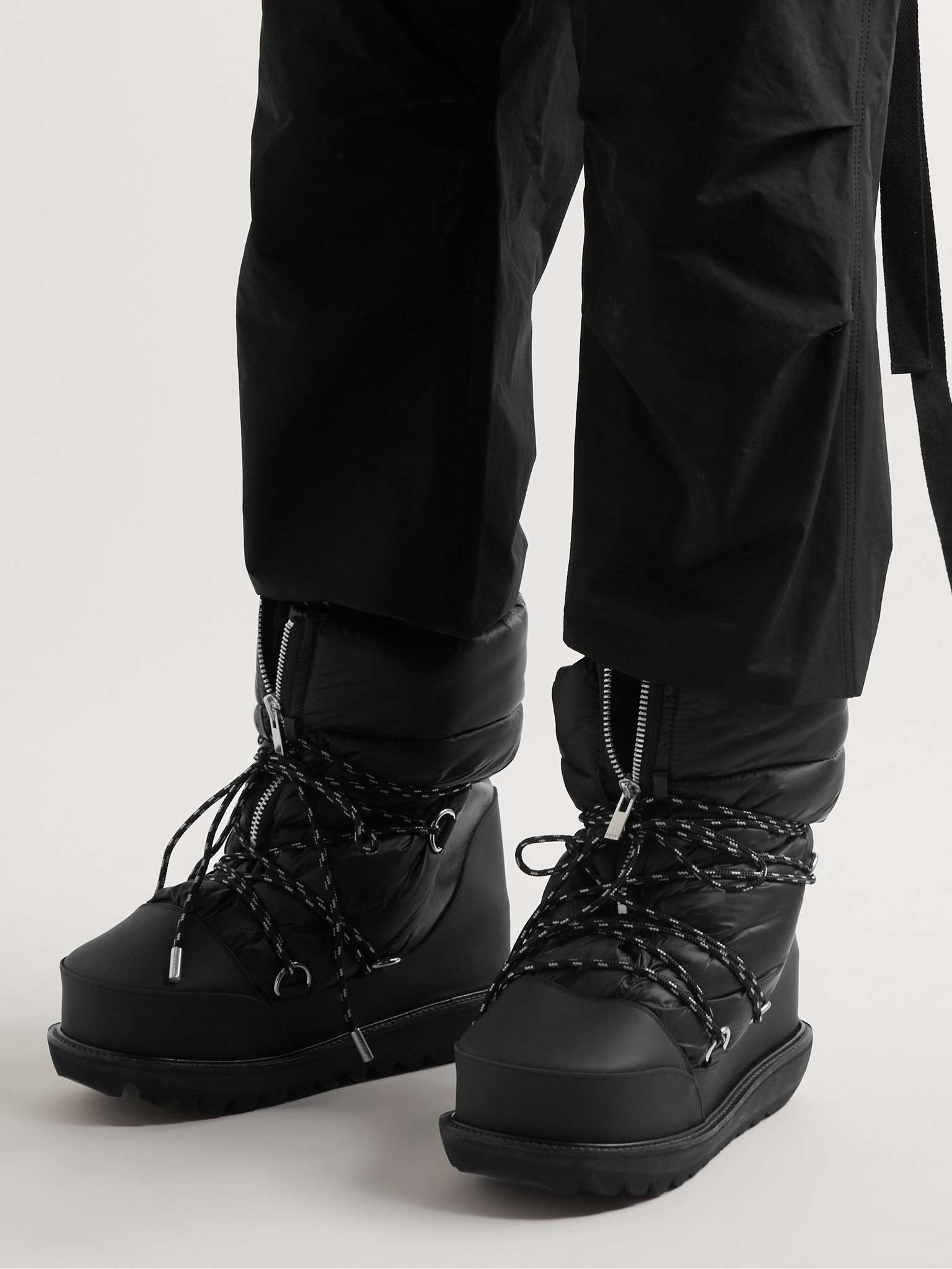 Quilted Shell and Leather Lace-Up Boots - 3