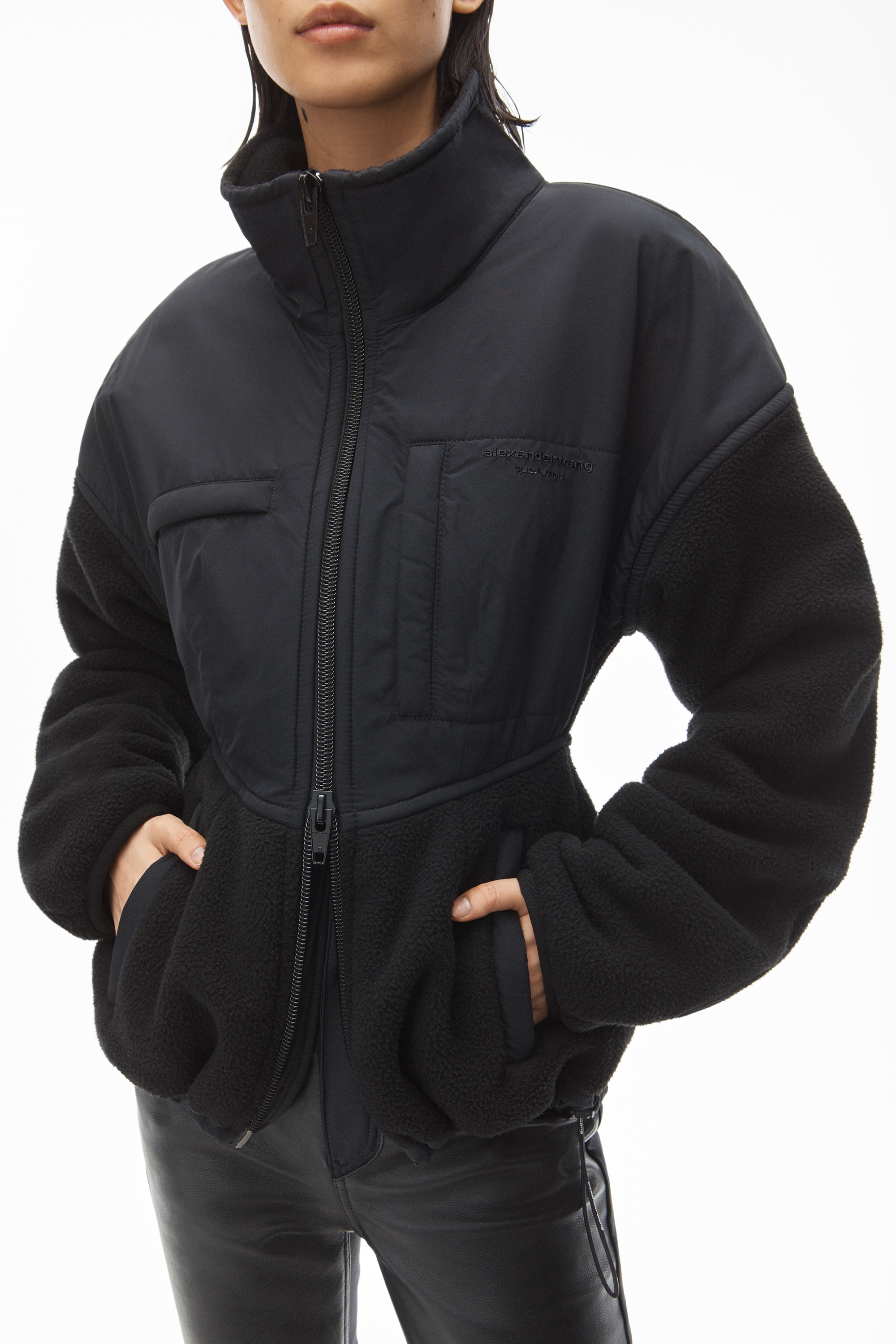 SCULPTED JACKET IN TEDDY FLEECE & NYLON - 3