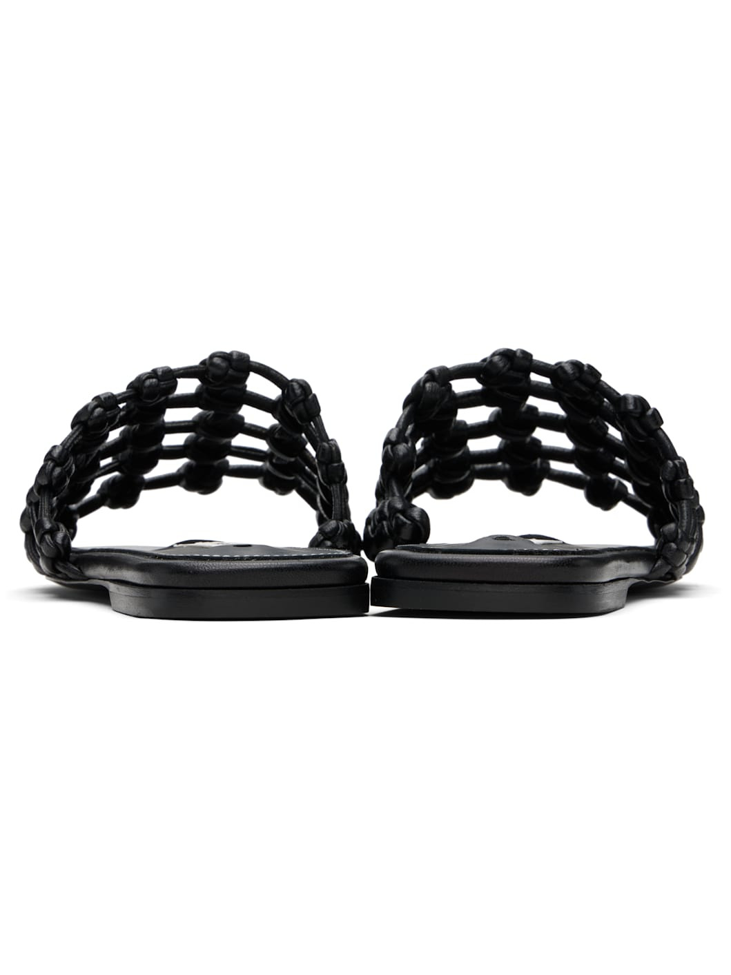 Black Braided-Leather Bandeau Slides - 2