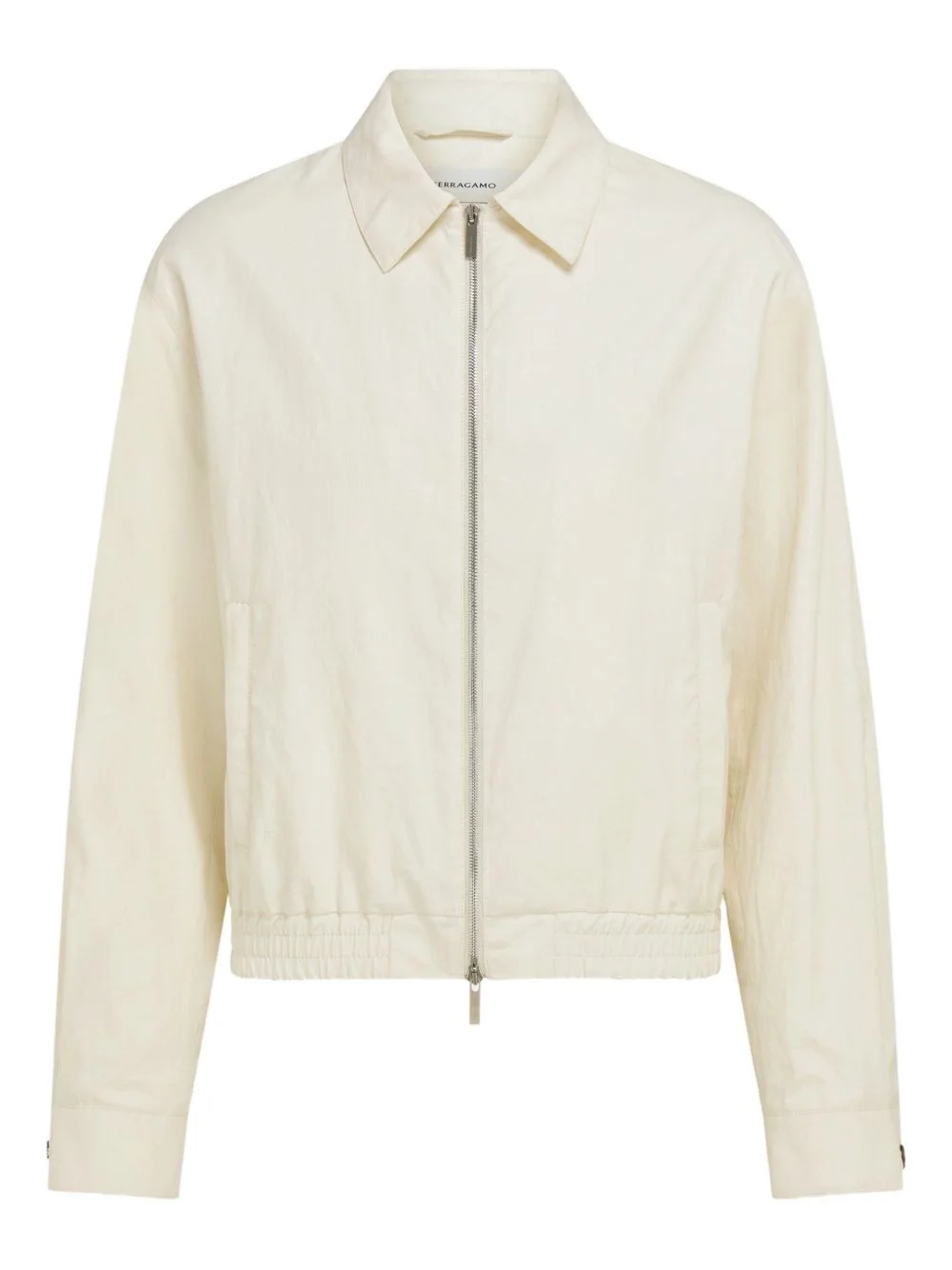 shirt collar zipped linen jacket - 1