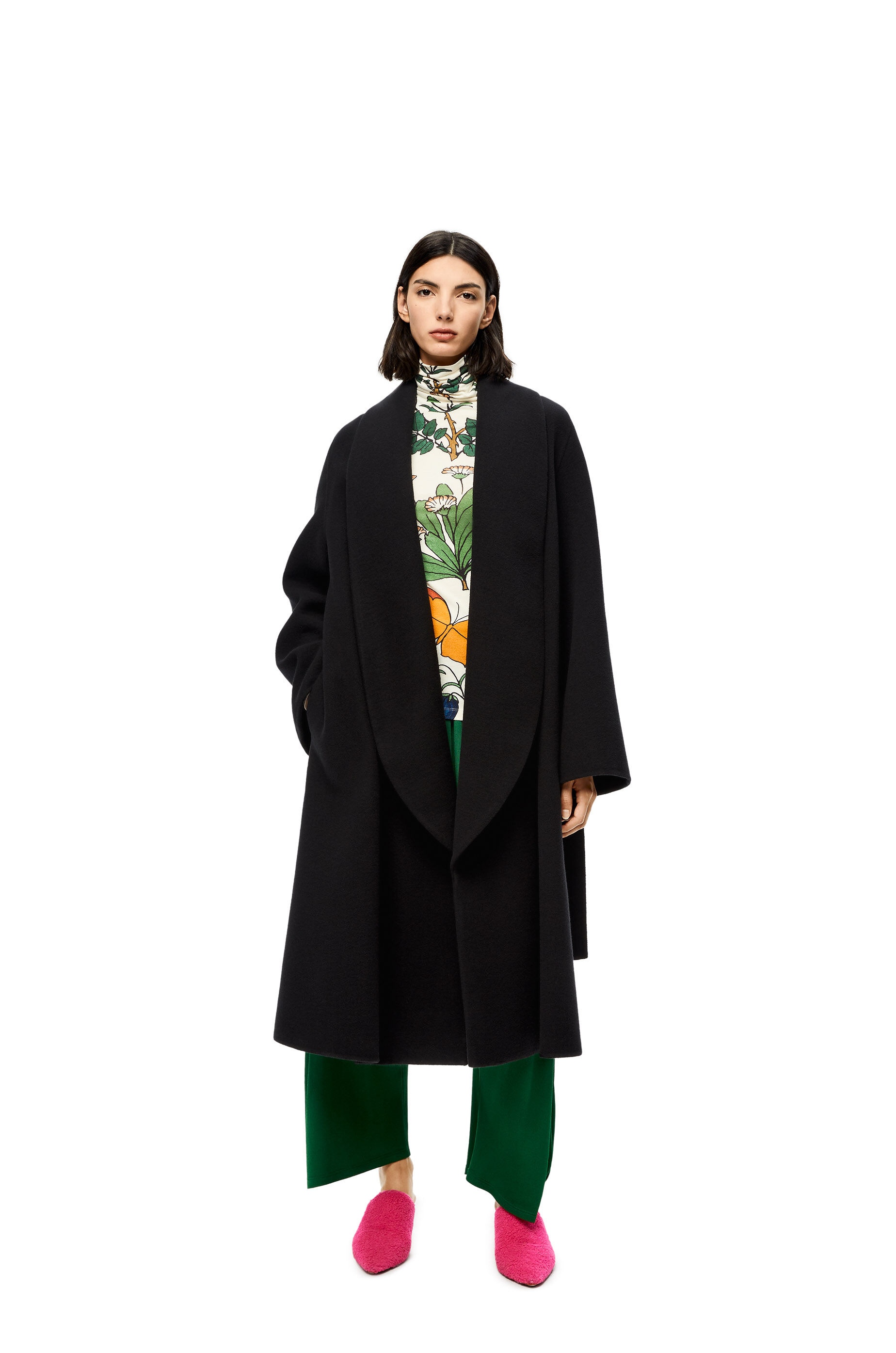 Shawl collar wrap coat in wool and cashmere - 2