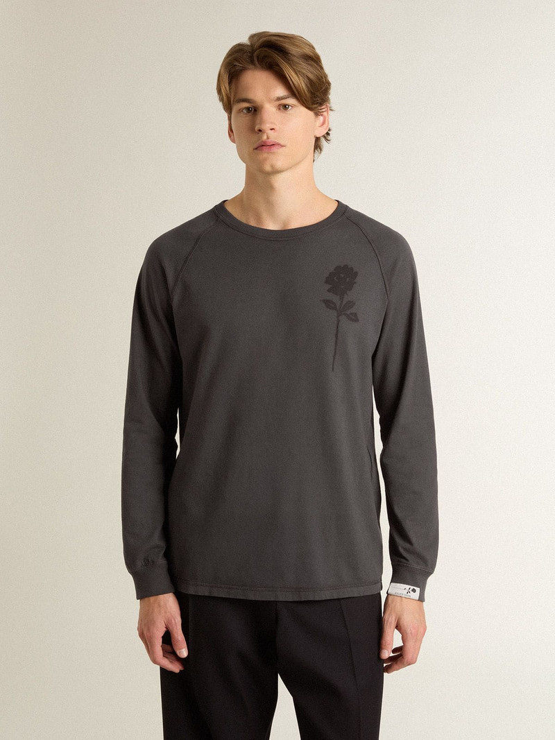 Golden Goose Men's T-shirt in anthracite-colored cotton with print on the chest outlook