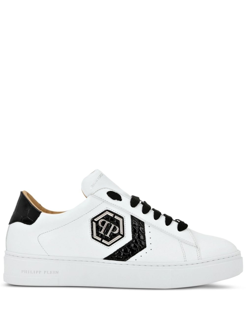 logo-patch panelled leather sneakers - 1